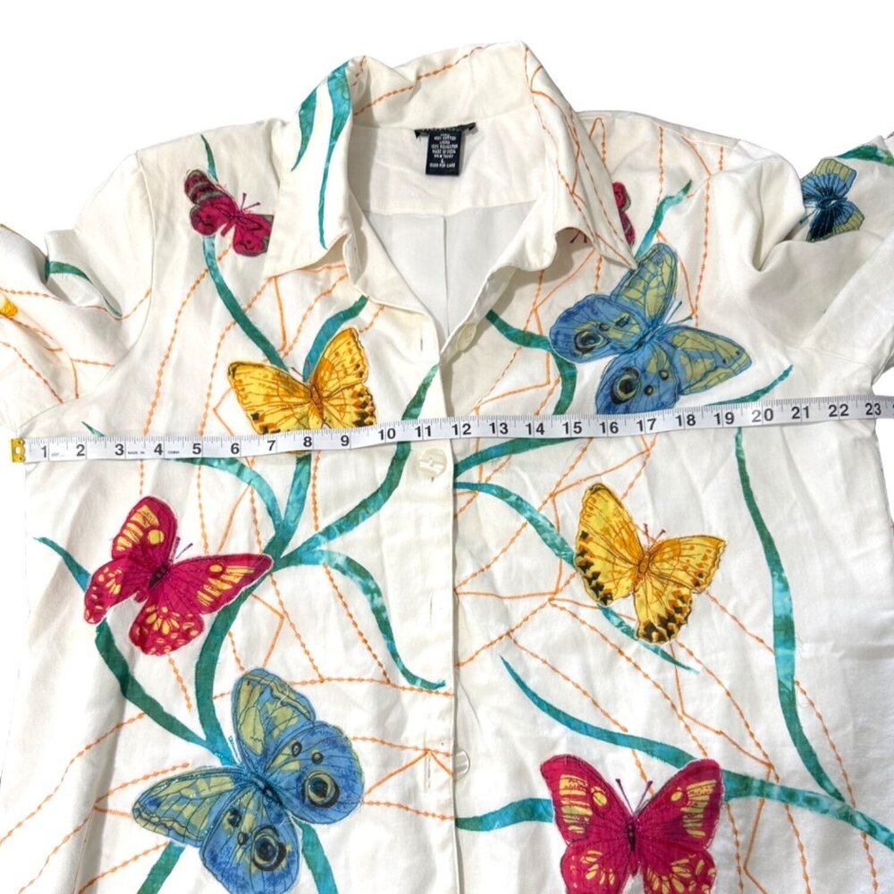 Vintage Hona To Be Butterfly Print Jacket Blazer Women's Size M Cotton White - Picture 5 of 7